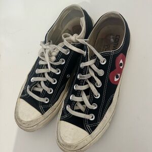 Comme des garcons play Converse Black and White Sneakers with Red heart